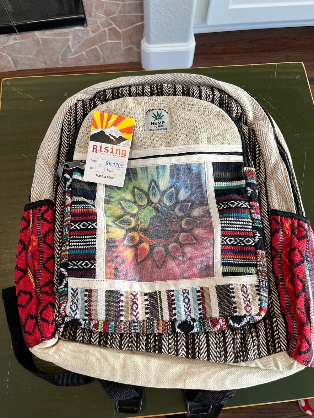 Rising International Multicolor Hemp Sunflower Pattern Backpack